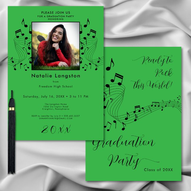 Invitation Rock Music Black & Green Photo Graduation Party (Rock Music Black & Green Photo Graduation Party Invitation)