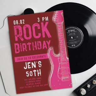 Invitation Rock Music Musicien Guitare Adulte Rose Anniversai