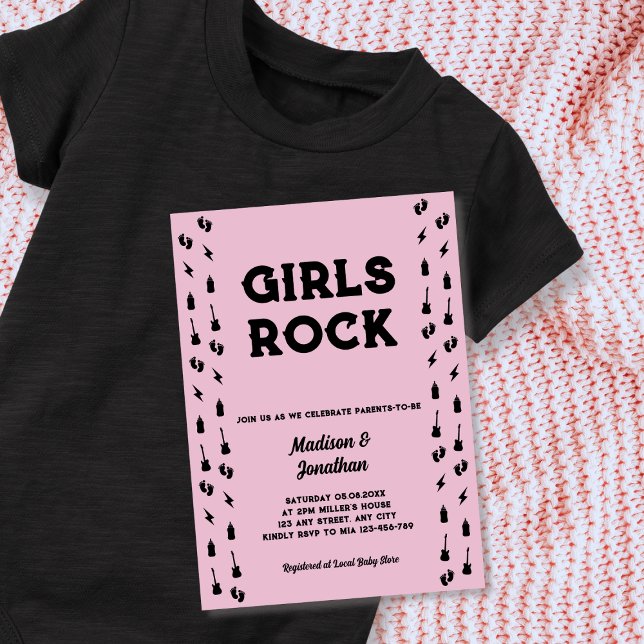 Invitation Rock N Roll Guitare Bébé Fille Shower  (Rock N Roll Guitar Baby Girl Shower Invitation)
