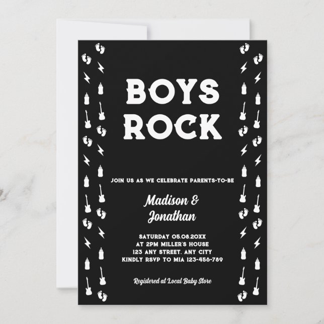 Invitation Rock N Roll Guitare Musique Edgy Boy Baby shower (Devant)