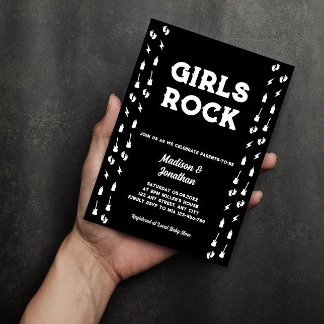 Invitation Rock N Roll Guitare Musique Edgy Girl Baby shower (Rock N Roll Guitar Music Edgy Girl Baby Shower Invitation)