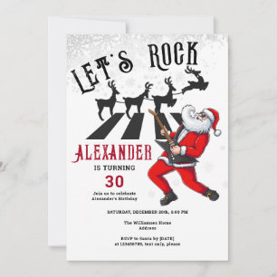Invitation Rock N Roll Père Noël Reindeer Rockin' Birthday