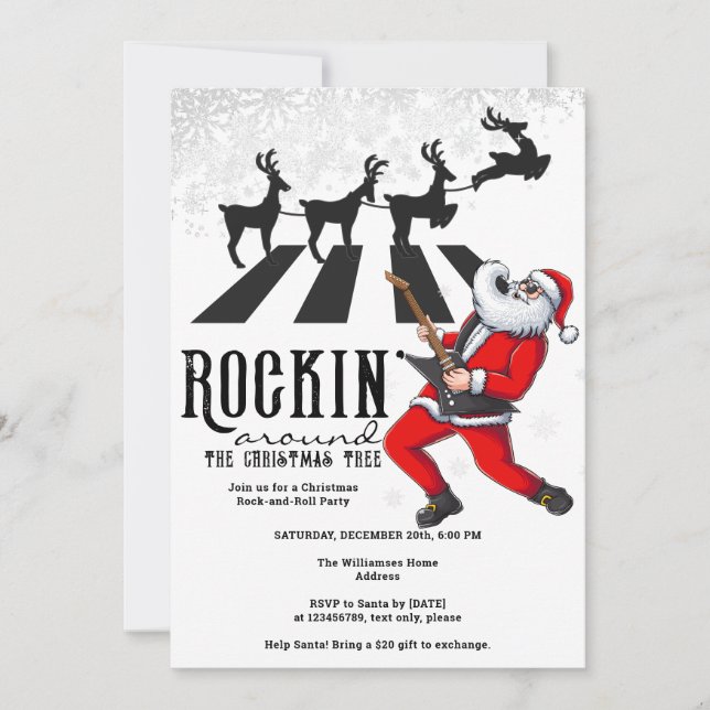 Invitation Rock N Roll Père Noël Reindeer Rockin Fête de Noël (Devant)