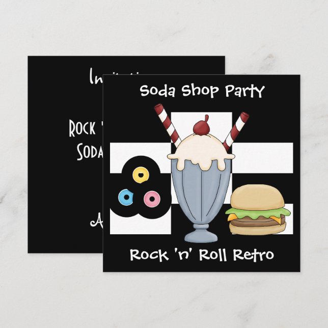 Invitation Rock 'n' Roll Rétro Party de la Boutiqu (Devant / Derrière)