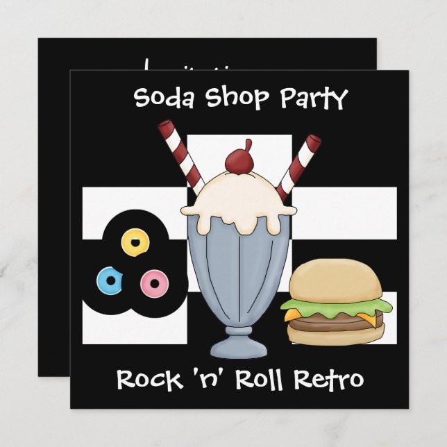 Invitation Rock 'n' Roll Retro Soda Shop Party (Devant / Derrière)