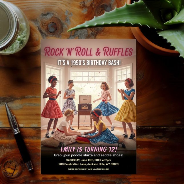 Invitation Rock 'n' Roll Ruffles Fête d'anniversaire des anné (Créateur téléchargé)