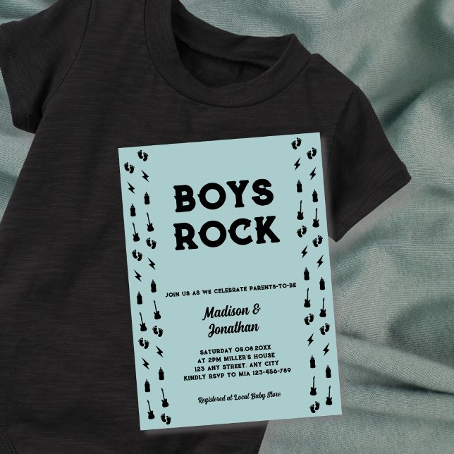 Invitation Rock N Rouleau Guitare Baby Boy Douche (Rock N Roll Guitar Baby Boy Shower Invitation)