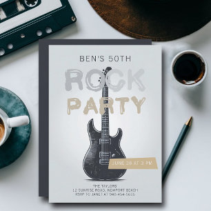 Invitation Rock Party Électrique Guitare Adulte Noir Annivers
