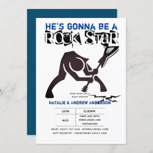 Invitation ROCK STAR GARYS Baby shower Blue Black Break Guita