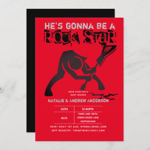 Invitation ROCK STAR GARYS Baby shower Rouge Noir Guitare mod