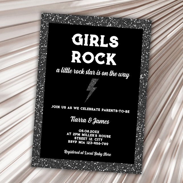 Invitation Rock Star Girl Baby shower Black Rock Et Rouleau (little rock star rock and roll girl baby shower invitation)