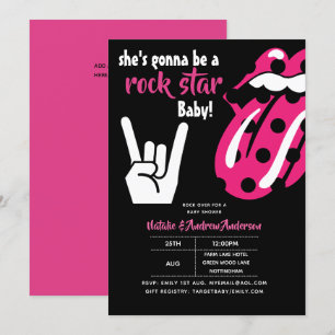 Invitation ROCK STAR Girls Baby shower Hot rose Modern Music