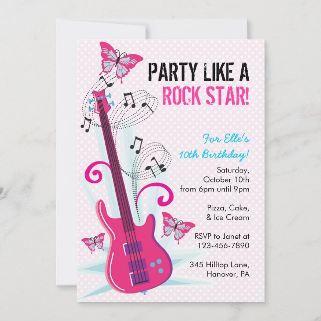 Invitation Rock Star, Guitar Hero, Anniversaire des invitatio (Devant)