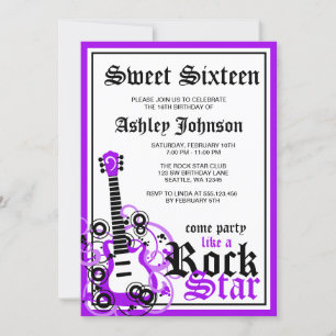 Invitation Rock Star Guitar Sweet 16 Anniversaire fête violet