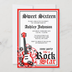 Invitation Rock Star Guitar Sweet 16 Anniversaire Party Rouge