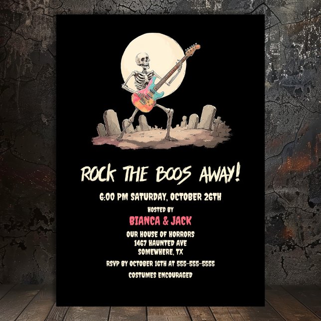 Invitation Rock the Boos Away Skeleton Halloween Party (Créateur téléchargé)