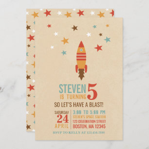 Invitation Rocket and Stars Thème spatial Anniversaire