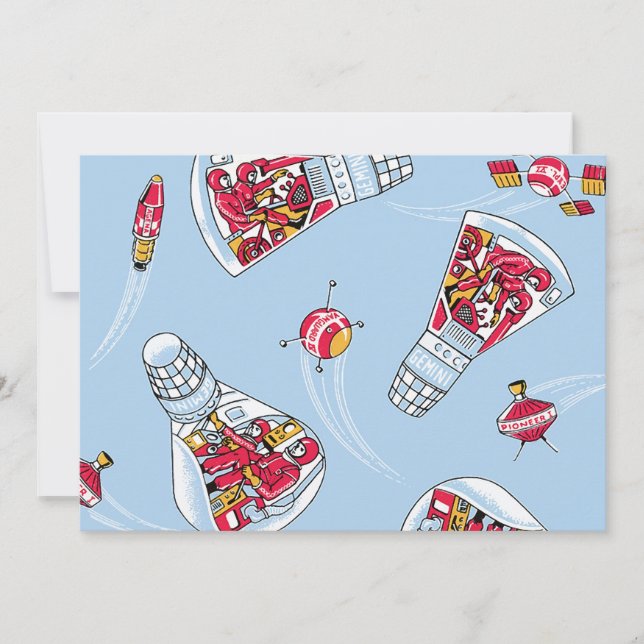 Invitation Rocket Man Retro Gemini Rockets dans Space Party (Devant)