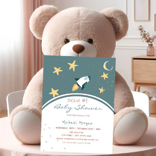 Invitation Rocket Space Stars Drive Par Baby shower Invitatio