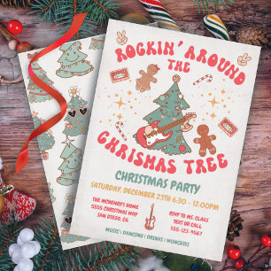 Invitation Rockin' Christmas Tree Hippie Retro Party