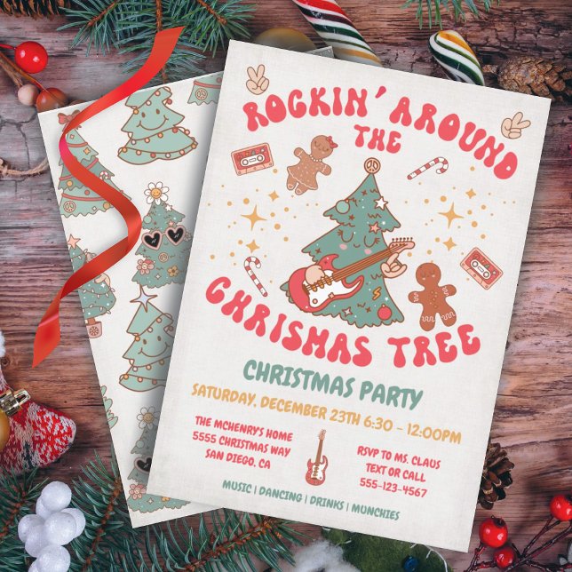 Invitation Rockin' Christmas Tree Hippie Retro Party (Créateur téléchargé)