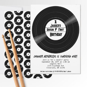Invitation Rockin Premier Anniversaire Vinyl Record Noir et B
