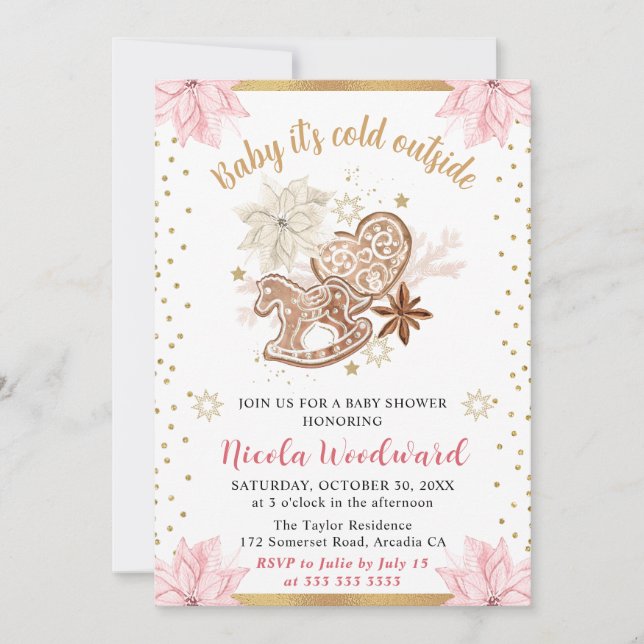 Invitation Rocking Horse Gingerbread Winter Baby Shower (Devant)