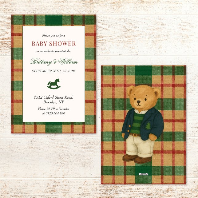 Invitation Rocking Horse Holiday Plaid Baby Shower  (Créateur téléchargé)