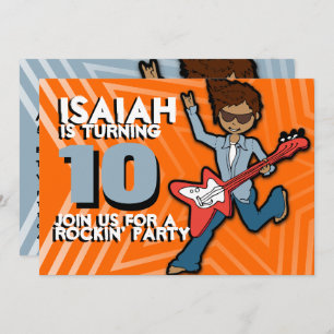 Invitation Rockstar garçon 10e anniversaire orange bleu invit