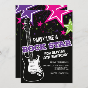 Invitation Rockstar Pink violet guitare anniversaire