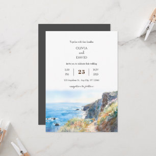 Invitation Rocky Cliff Trail Blue Ocean Waves Beach Mariage