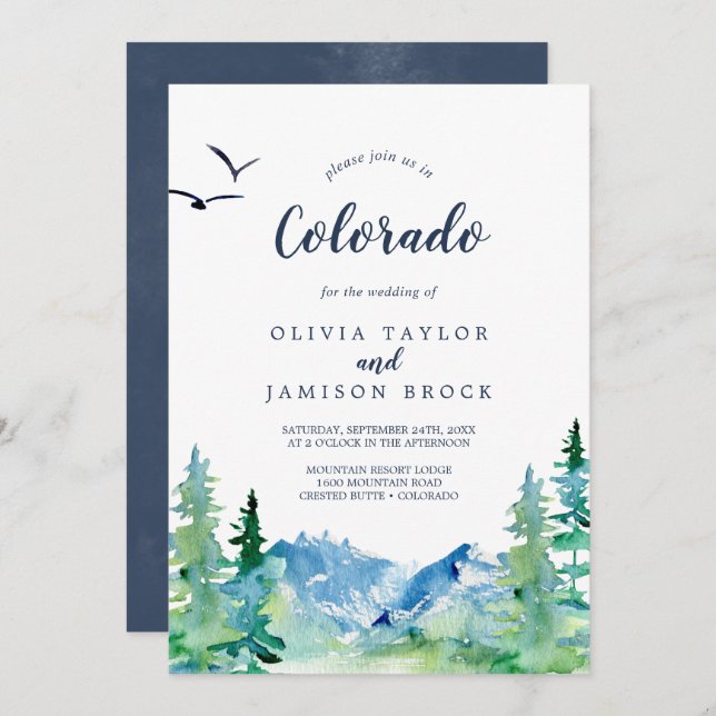 Invitation Rocky Mountain Colorado Destination Mariage (Devant / Derrière)