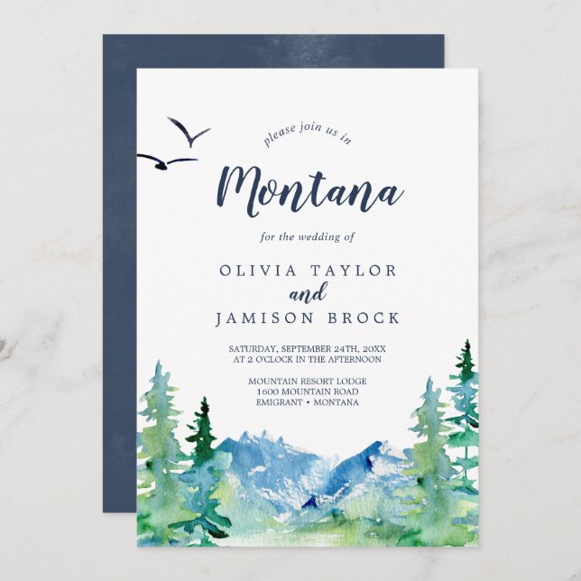 Invitation Rocky Mountain Montana Destination Mariage (Devant / Derrière)