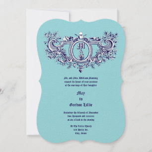 Invitation Rococo Baroque Cartouche Flaming Coeurs & Oiseaux