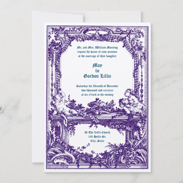 Invitation Rococo Baroque Cherubs Mariage Floral (Devant)