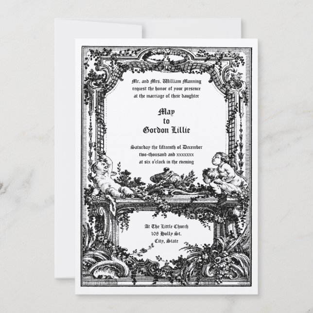 Invitation Rococo Baroque Cherubs Mariage Floral (Devant)