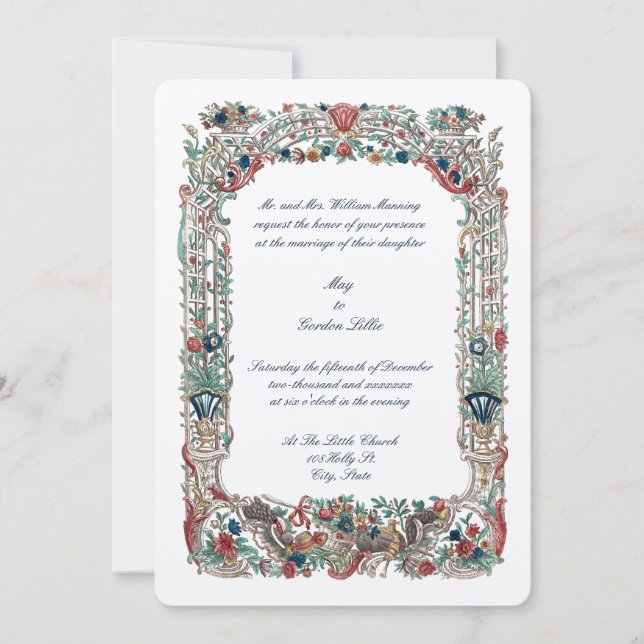 Invitation Rococo baroque Couleur de l'Autel Floral Bordure (Devant)