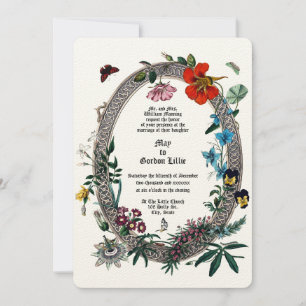 Invitation Rococo Baroque Fleurs & Papillons Cadre ovale