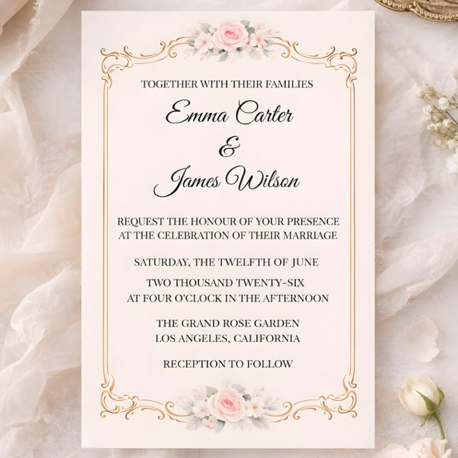 Invitation Rococo Blush (Rococco style wedding invitation mockup)