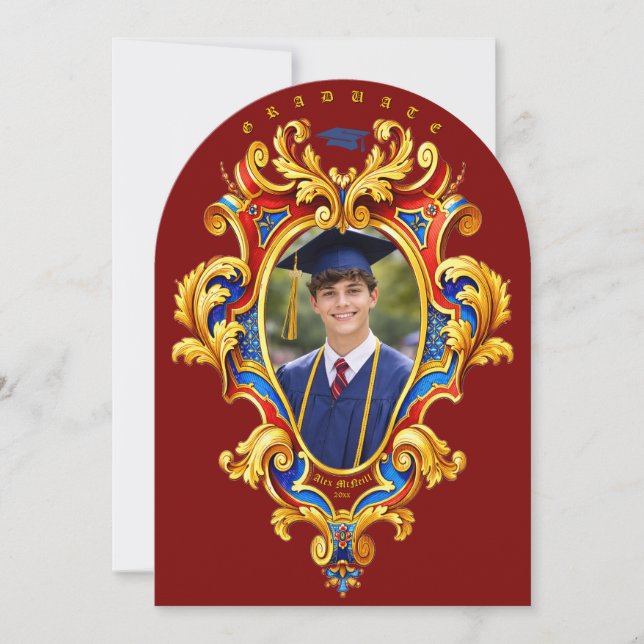 Invitation Rococo Cartouche Photo Template Graduation (Devant)