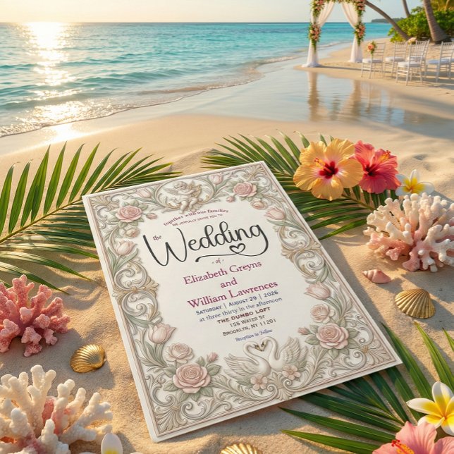 Invitation Rococo Conte de Fée Chérubin Cygne Jardin Romance (Créateur téléchargé)