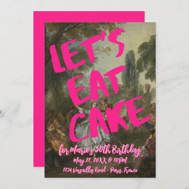 Invitation Rococo fête d'anniversaire Marie Antionette Bold R (Devant / Derrière)