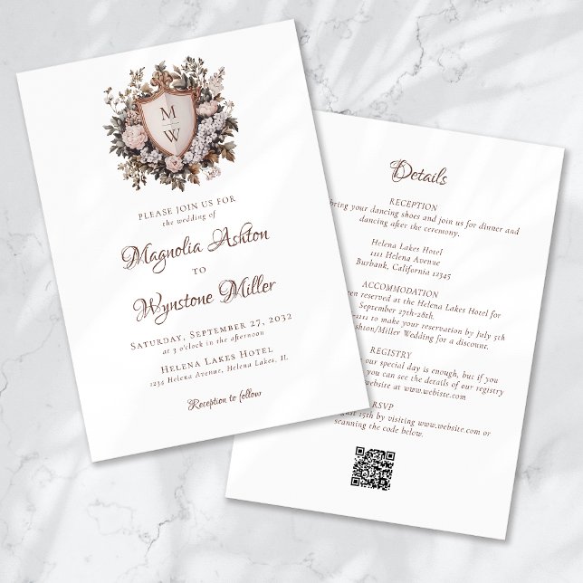 Invitation Rococo Monogram Crest All in One Mariage (Créateur téléchargé)