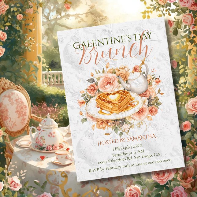 Invitation Rococo Waffle Tea Galentine Brunch Floral Elegance (Créateur téléchargé)