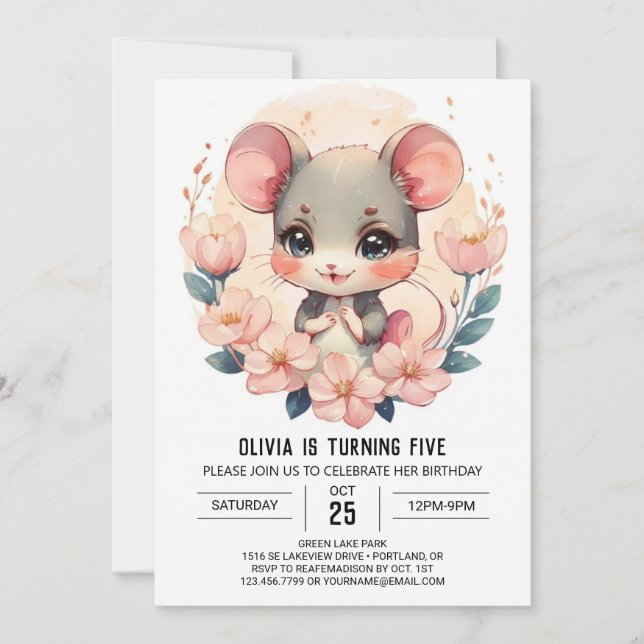 Invitation Rodent Souris imprimable Anniversaire (Devant)