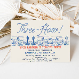 Invitation Rodéo Bleu vintage 3ème anniversaire