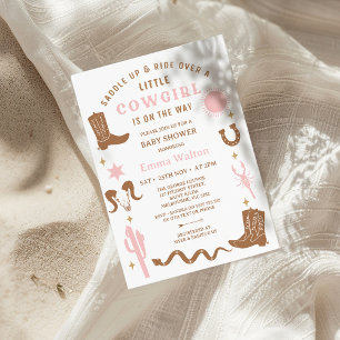 Invitation Rodéo Brown rose moderne Baby shower fille