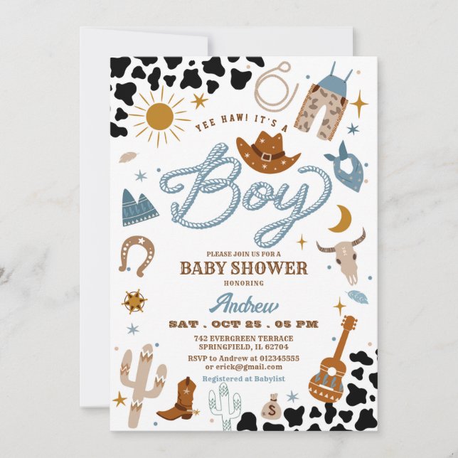 Invitation Rodeo Ranch Wild West Cowboy Baby shower (Devant)