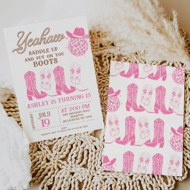 Invitation Rodeo rose Casquette Western Boots Cowgirl Anniver (Pink Cowgirl Put One Your Boots Birthday Invitation, Western Cowgirl Boots Birthday Invitation)