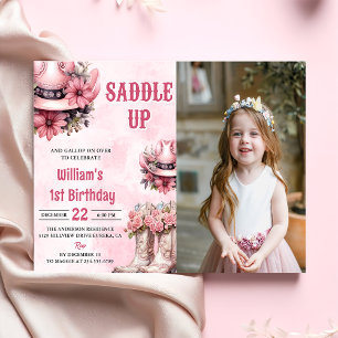 Invitation Rodéo rose Western Cowgirl Birthday Photo